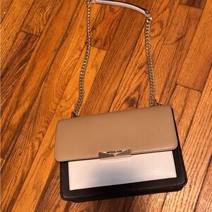 Michael Kors Tan and Black Shoulder Bag with Silver Chain